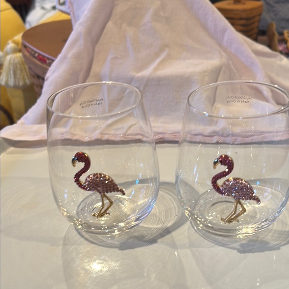 Wine Glasses Jeweled Flamingo Stemless Wine Glass Set